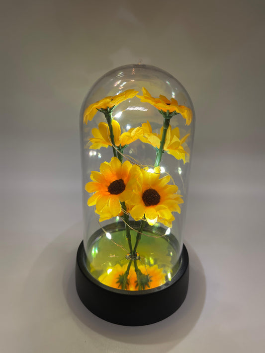 Leuchtende Sonnenblume in Acryl-Glashaube – Stimmungsvolle LED-Deko – Perfektes Geschenk für jeden Anlass