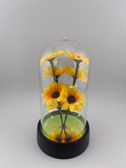 Leuchtende Sonnenblume in Acryl-Glashaube – Stimmungsvolle LED-Deko – Perfektes Geschenk für jeden Anlass