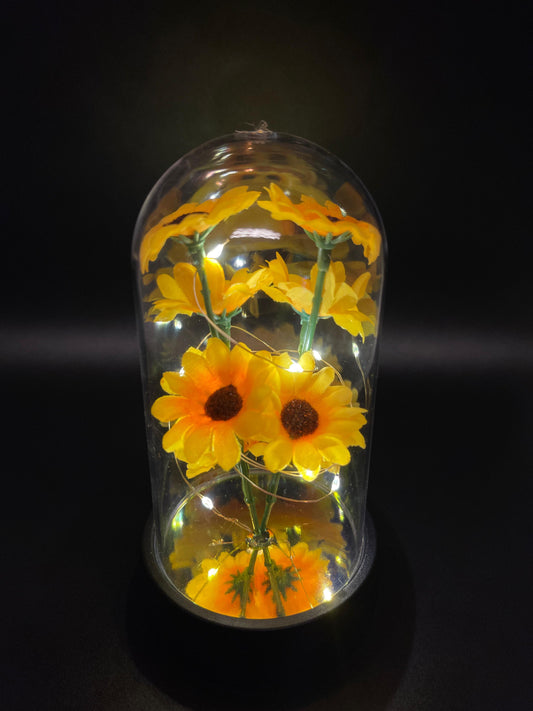 Leuchtende Sonnenblume in Acryl-Glashaube – Stimmungsvolle LED-Deko – Perfektes Geschenk für jeden Anlass
